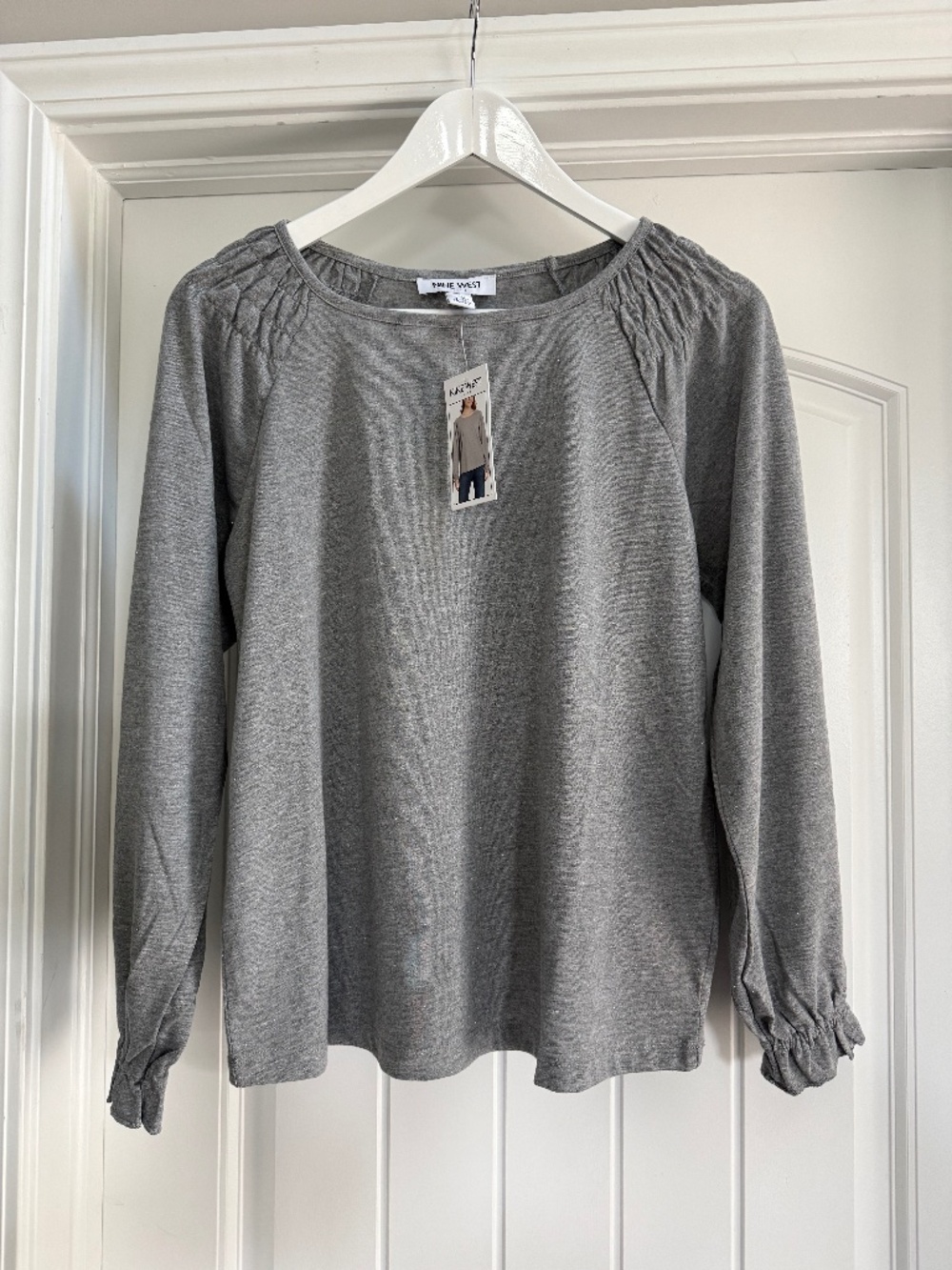 Nine West Shimmer Knit Top Long Sleeve Gray Size S NWT